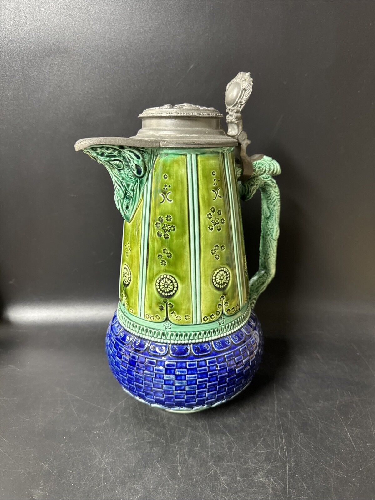 Vintage Pitcher Handled Stoneware Lidded Stein