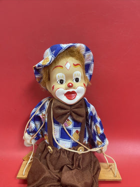 16" Porcelain Clown Doll Vintage Marionette Sittin Trapeze Swing Halloween Decor