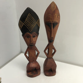 Pair Of Two Odd Wood Sculptures Figures  vintage Hand Crafted