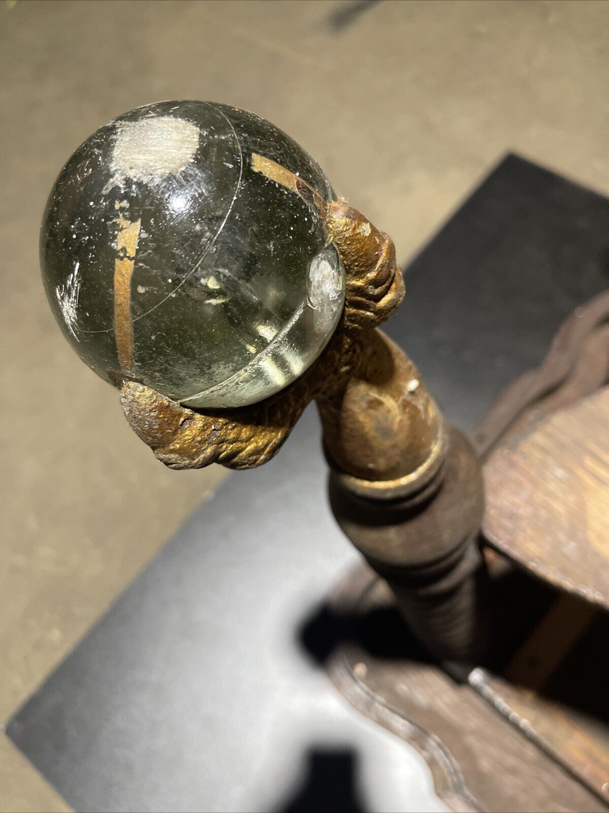 Exquisite Antique Tiger Oak Barley Twist Claw Foot & Glass Ball Side Table