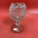 Duncan & Miller Clear Glass Hobnail Crimped Footed Vase Vintage
