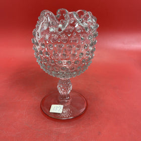 Duncan & Miller Clear Glass Hobnail Crimped Footed Vase Vintage