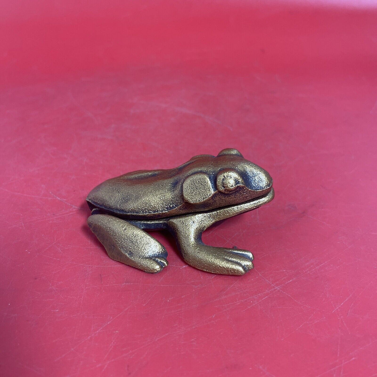 Vintage Cast Iron Frog Match Stick Holder Trinket Box 4"