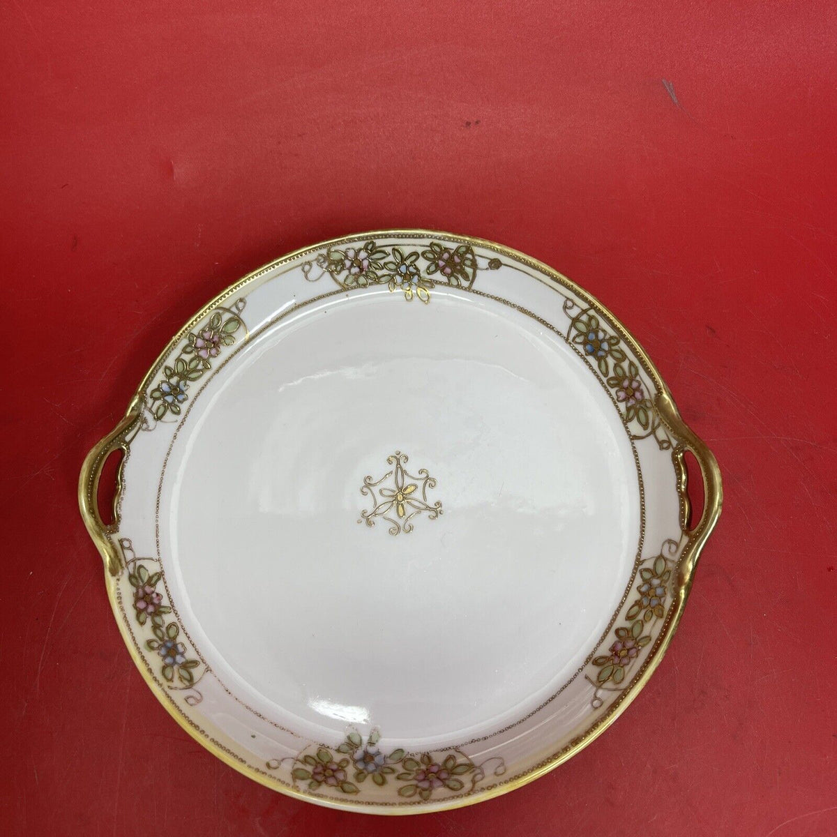 Vintage Nippon hand painted gold floral candy dish Set 6