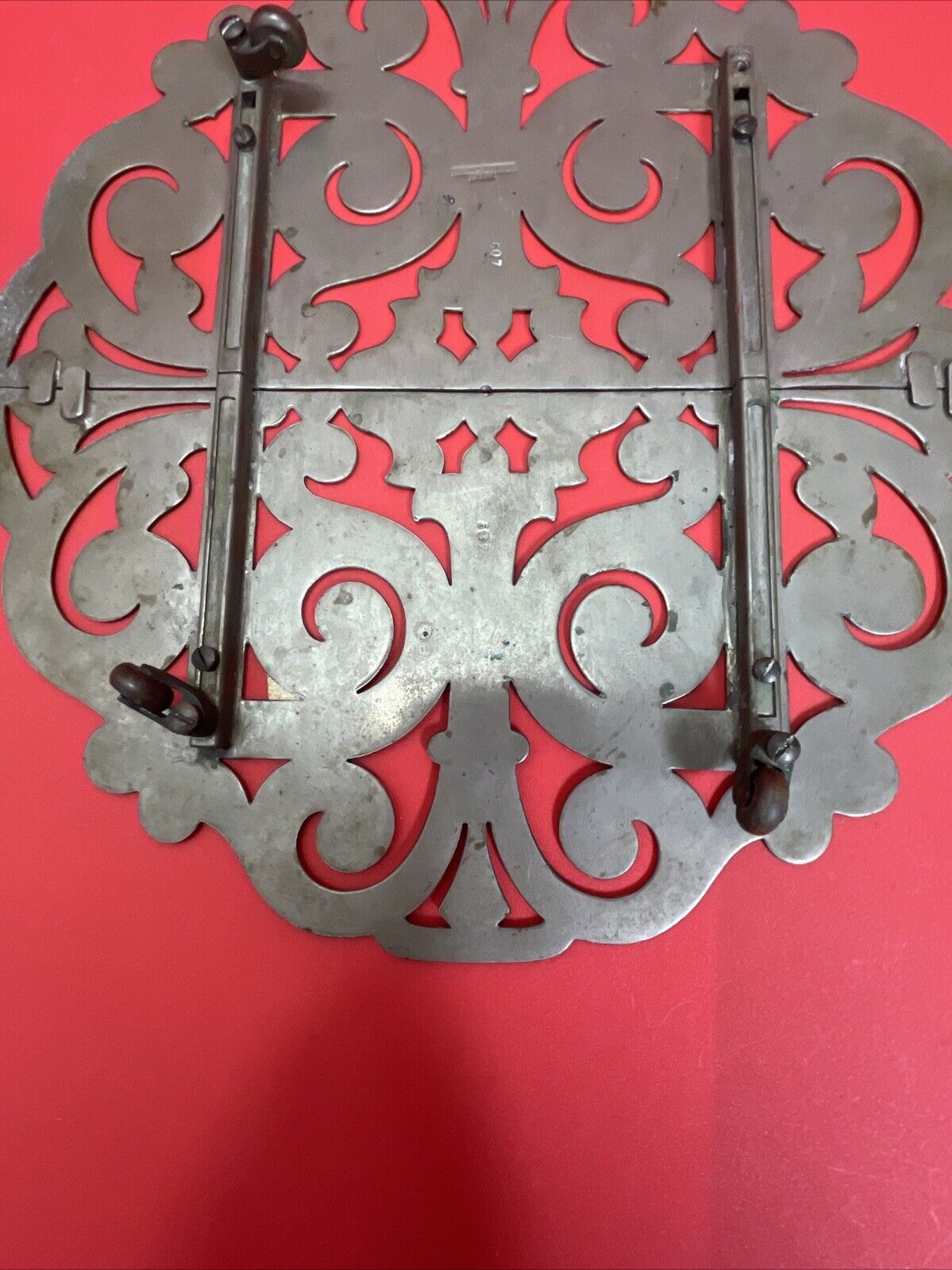 Antique Silverplate Expandable Trivet Au Bon Marche' - Paris Ornate Scrollwork