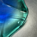 Vintage Murano-Style Cobalt Blue with Green Edges Art Glass Wave Ruffle Bowl 10"