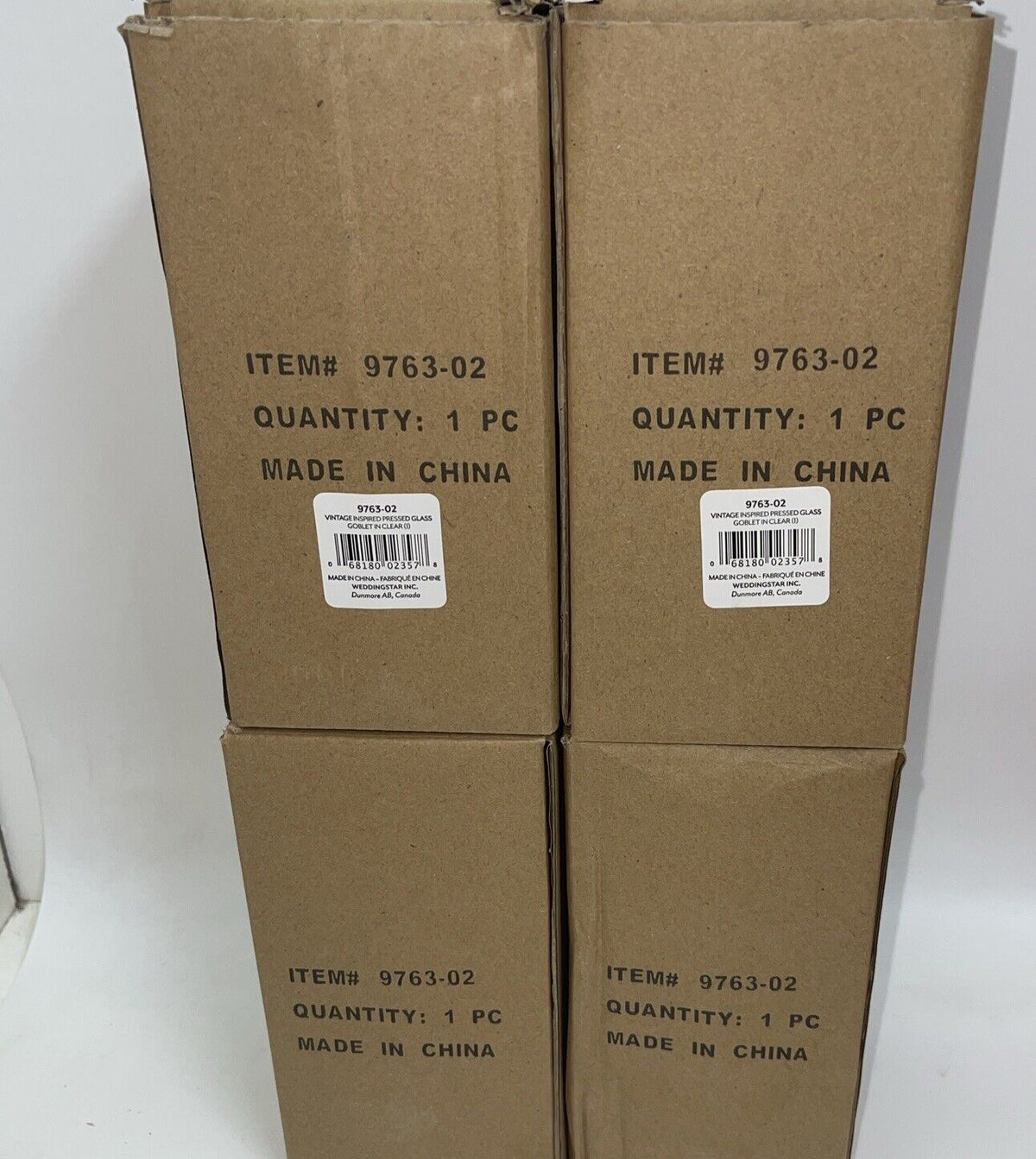 Weddingstar Vintage Inspired Pressed Glass Goblet, Clear 10oz Lot 4