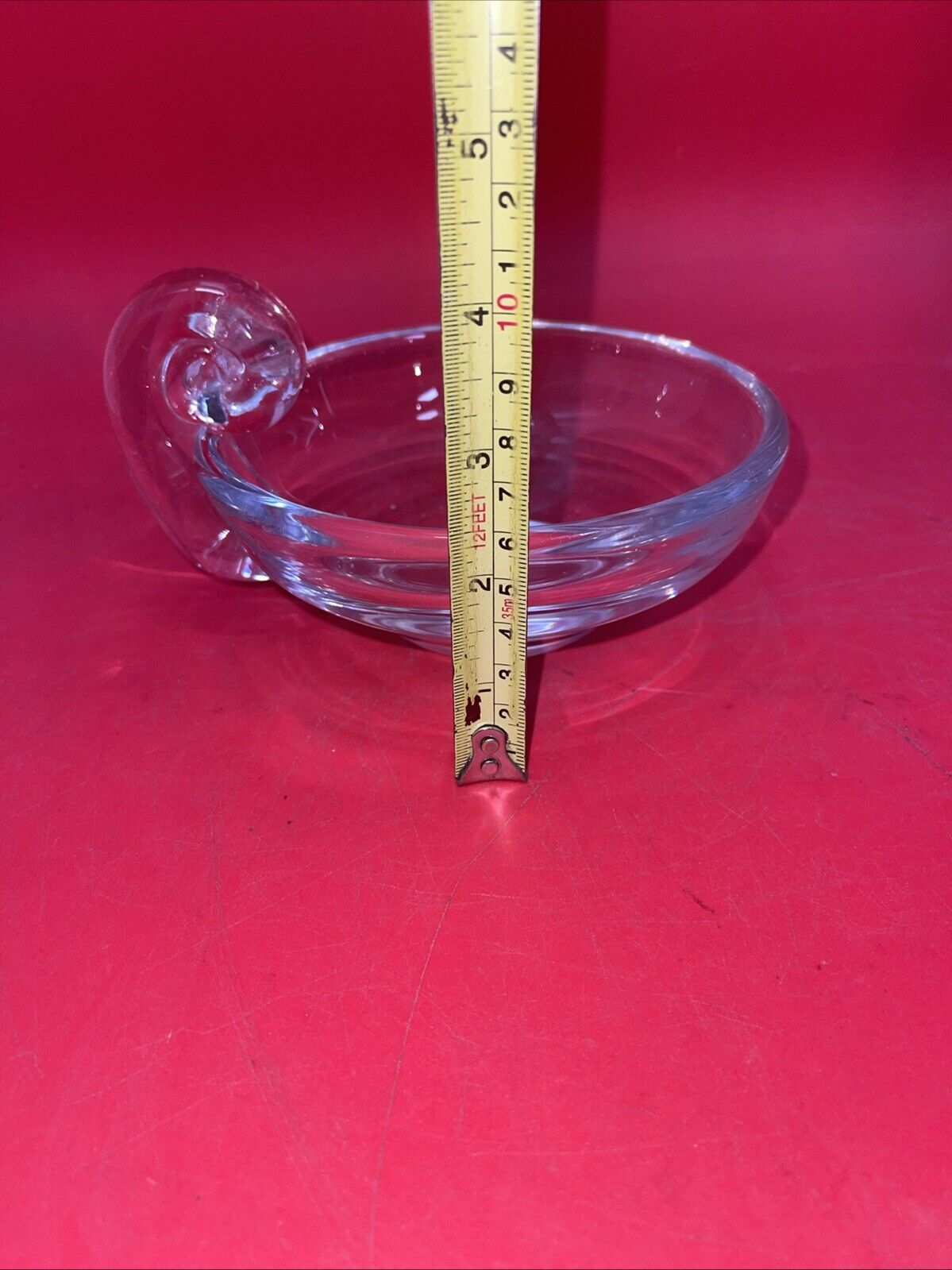 Vtg Steuben Style Clear Glass Snail Handle 6 in. Bowl