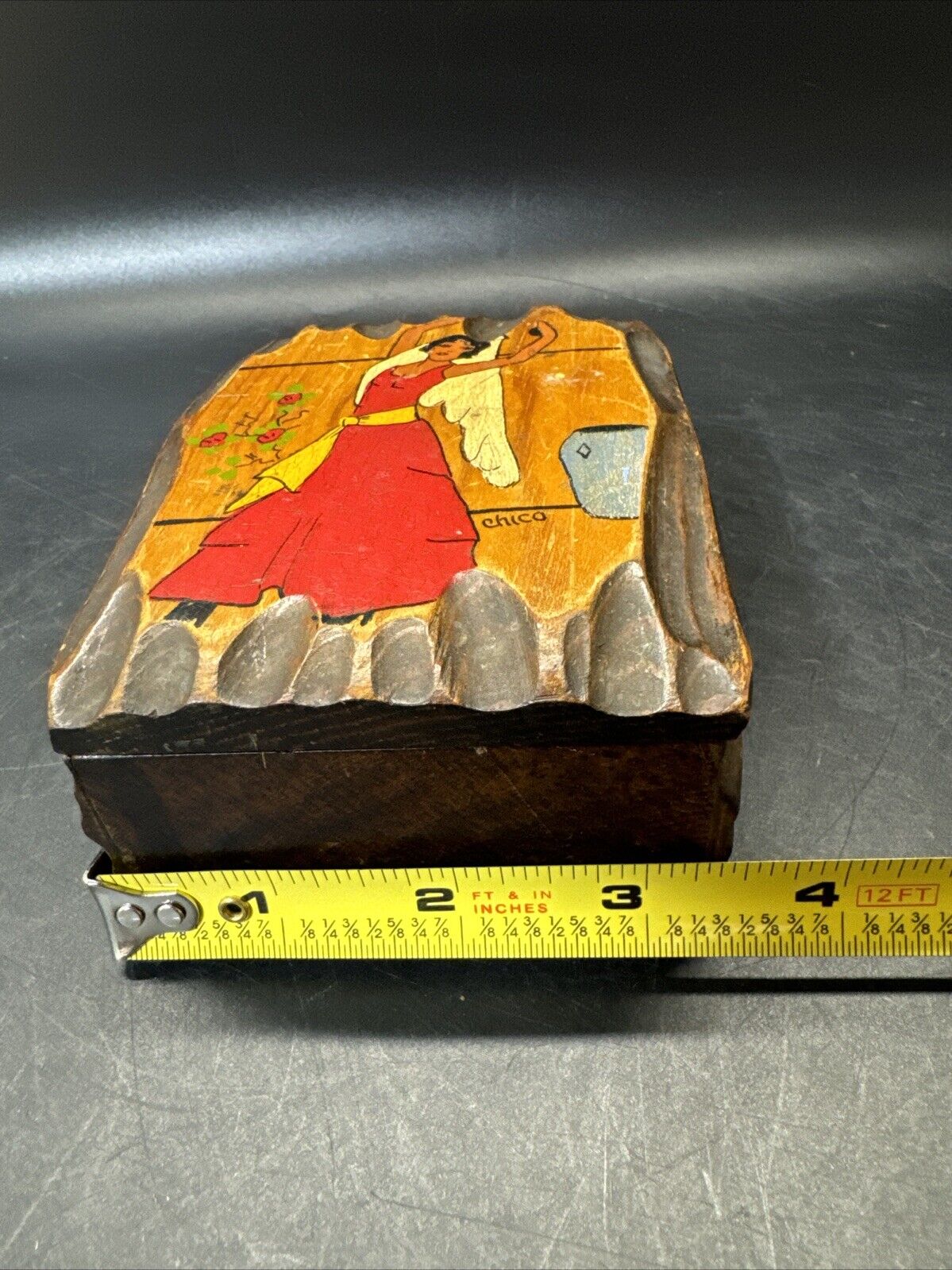 Vintage Wooden Hand Painted Trinket Box