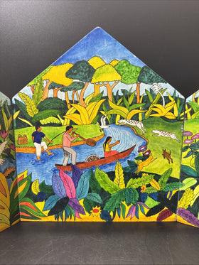 Triptych Acrylic Painting on Wood Abuelo Guarayo