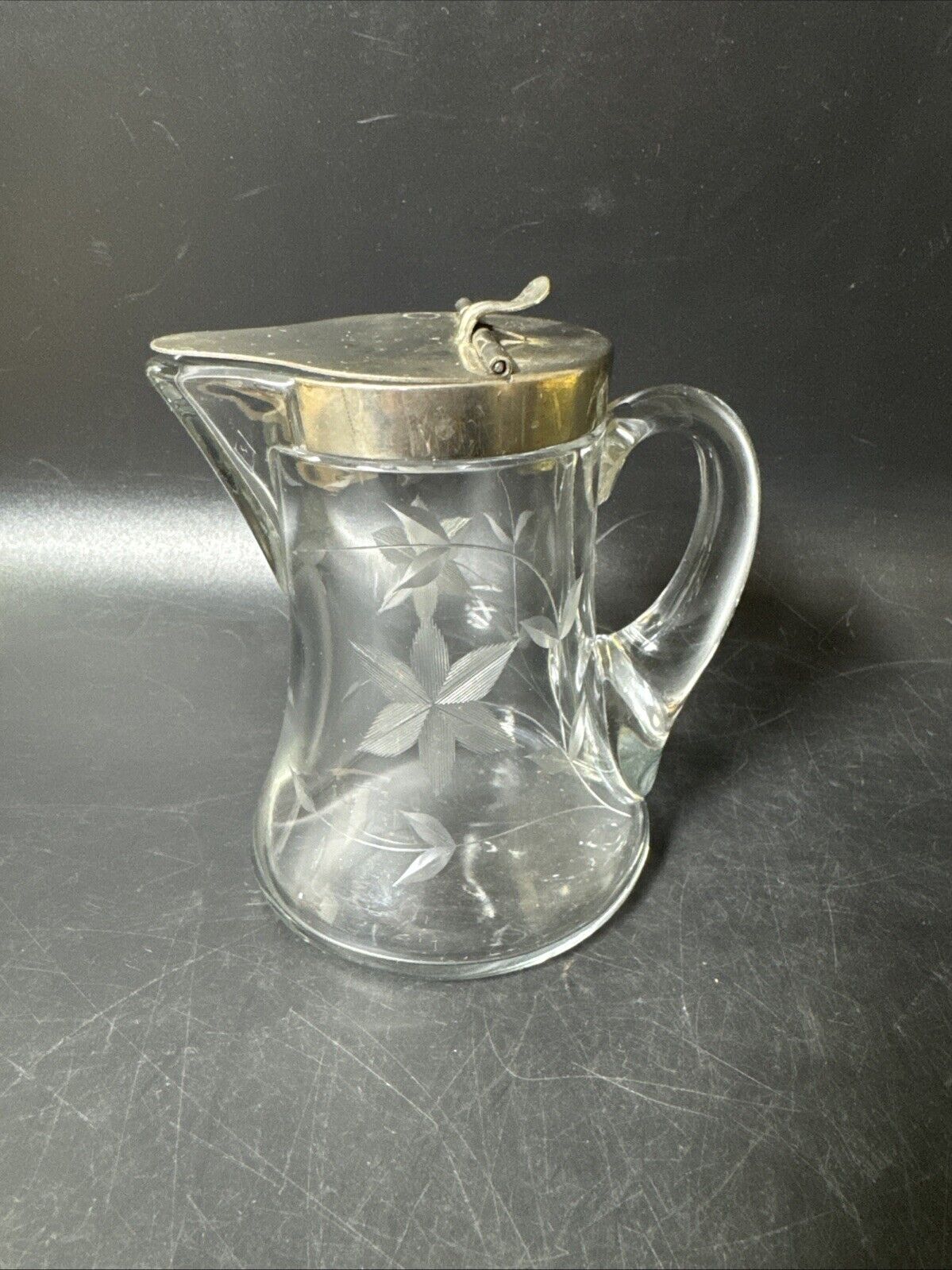 Vintage Heisey Crystal Syrup Pitcher With Chrome Lid