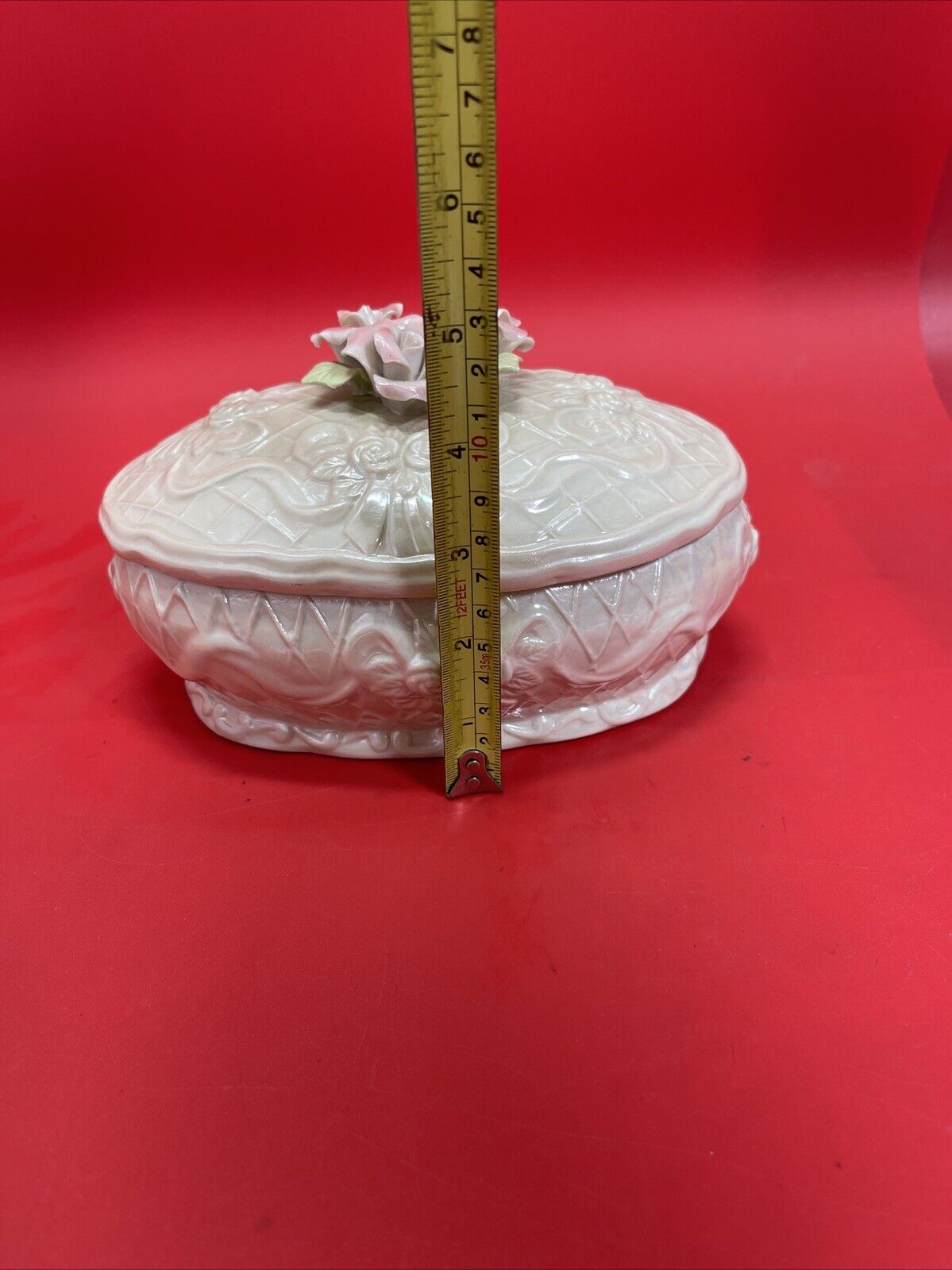 Porcelain Embossed Trinket Box Lidded Roses