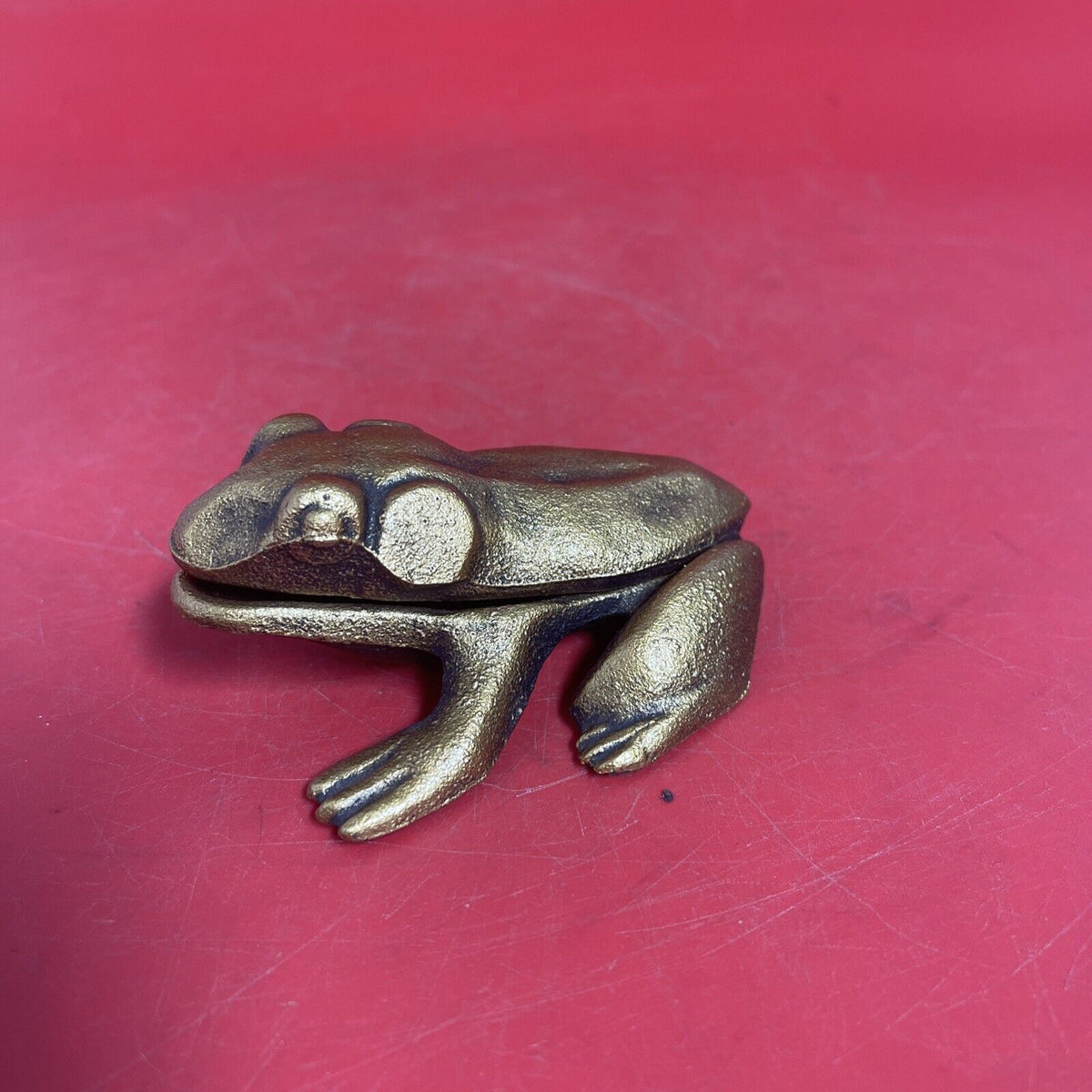 Vintage Cast Iron Frog Match Stick Holder Trinket Box 4"