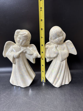 Vintage Ceramic Angels Figurines 8" Tall/ Set Of 2