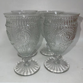 Weddingstar Vintage Inspired Pressed Glass Goblet, Clear 10oz Lot 4