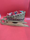 Vintage LTD Commodities Christmas Sleigh Wood & Straw Planter Basket Santa