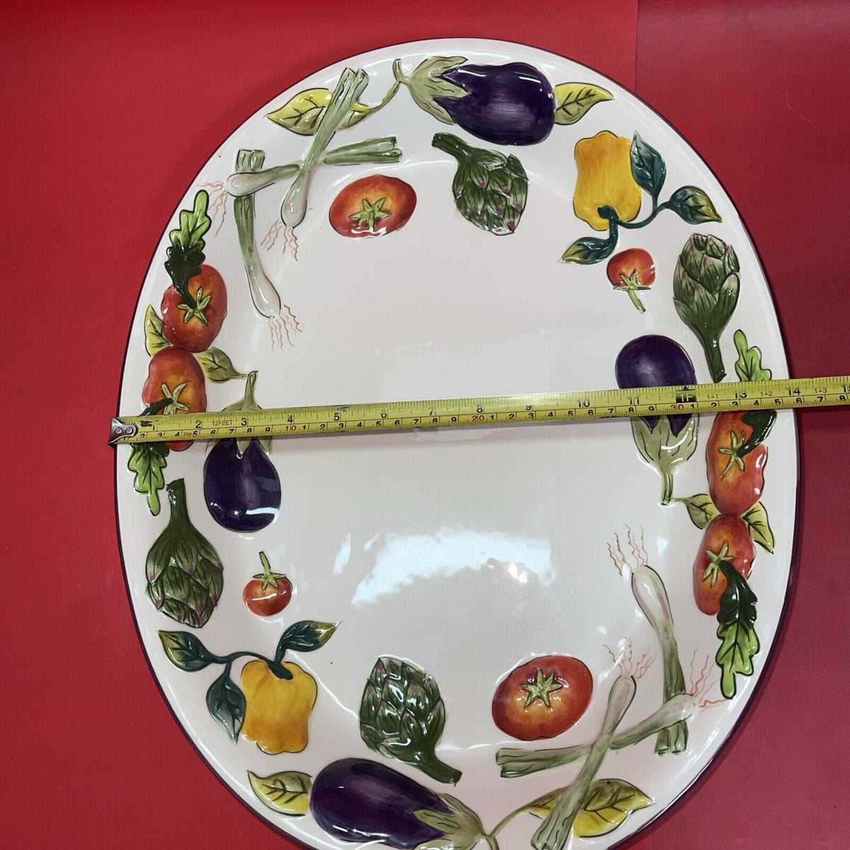 CLAY ART OVAL SERVING PLATTER / TRAY "ROMA"  VEGETABLES STONELITE HAND PAINTED