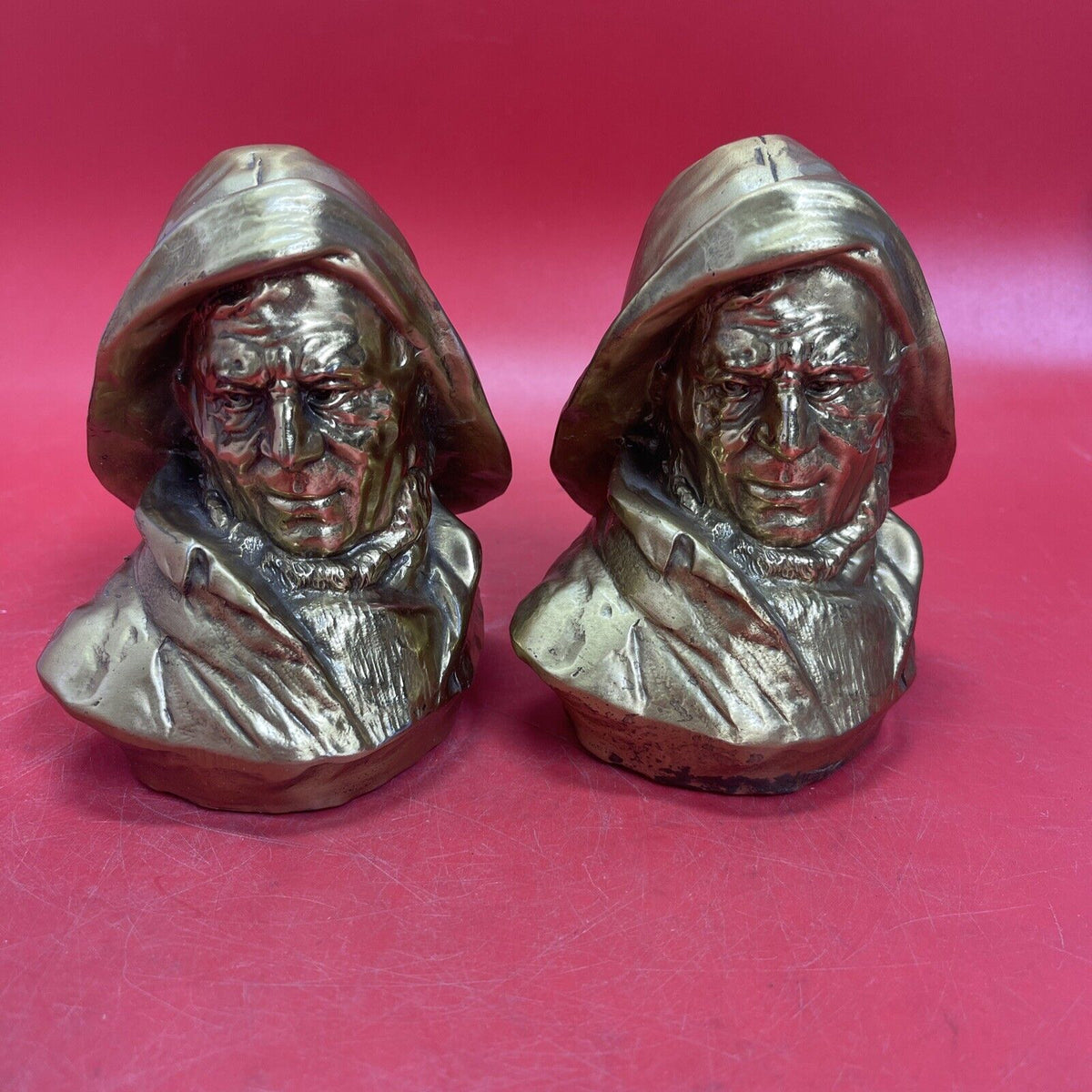 Vtg OLD SALT Brass Fisherman Bookends Paperweights Metal 603HC PM Craftsmen