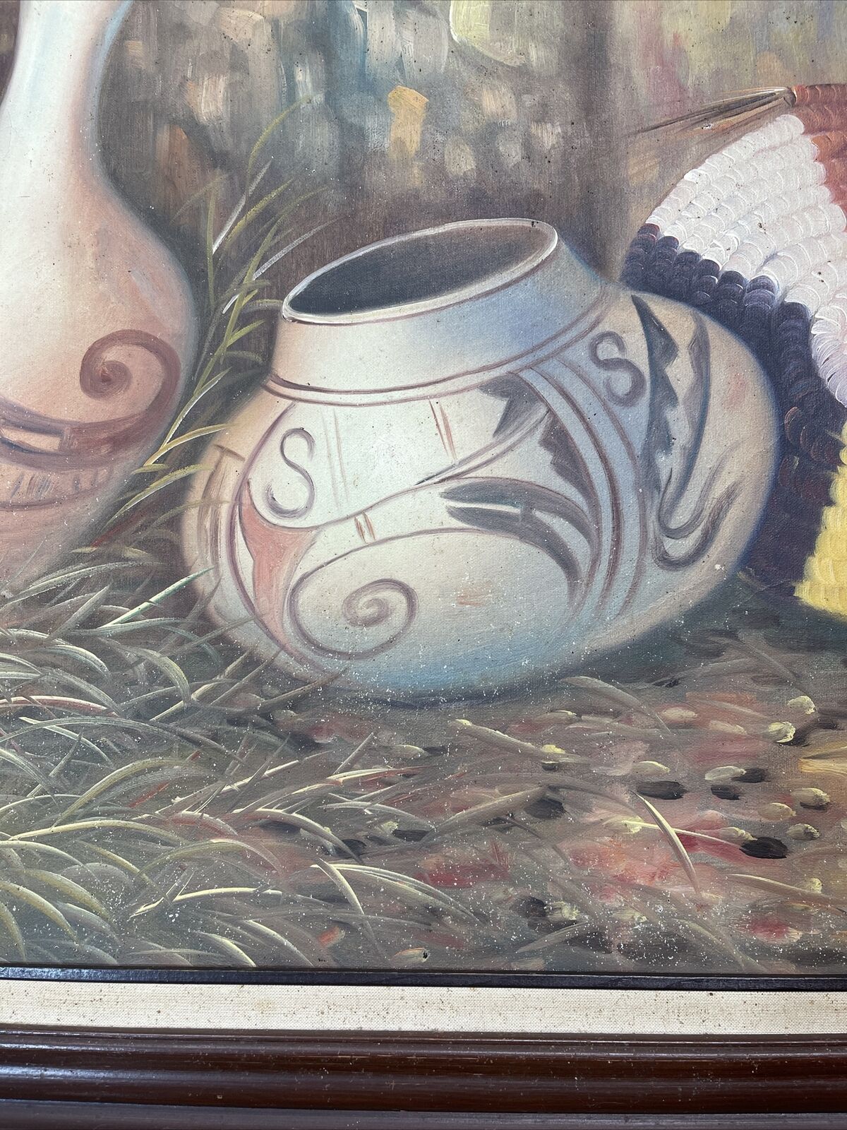 Original Native American Southwest Pottery Canvas Oil Painting Signed Santana