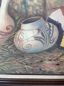 Original Native American Southwest Pottery Canvas Oil Painting Signed Santana