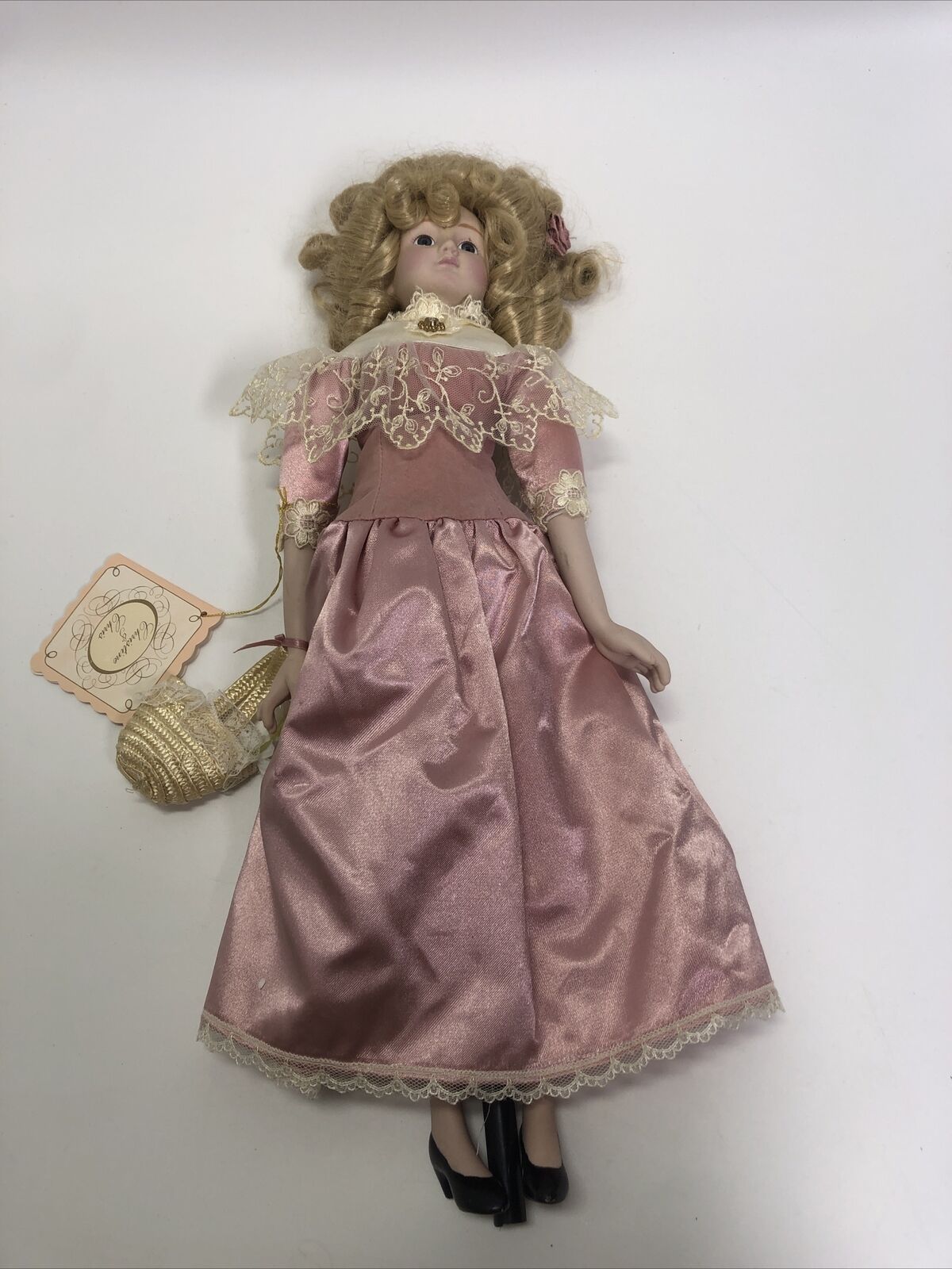 1992 Porcelain Doll Katherine & Kathy - Blond Pink Dress just one