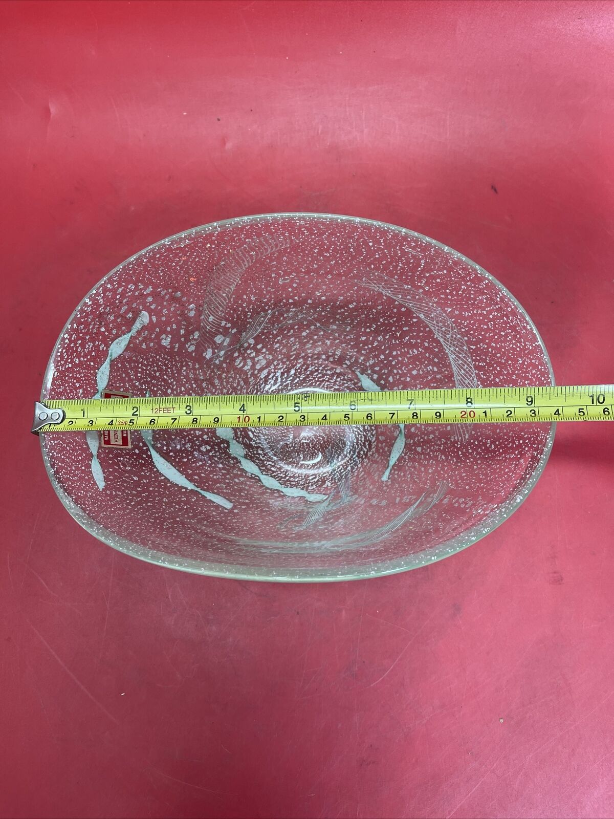 Vintage Italian Venetian  Italy Glass Green& White  Bowl