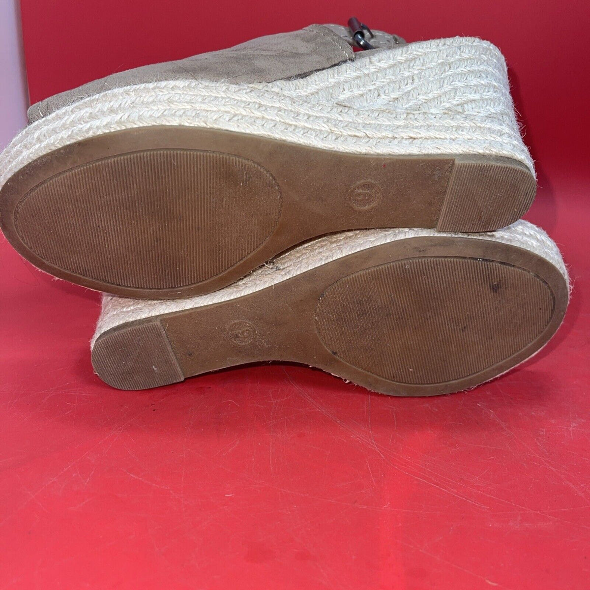 Universal Thread Brown Suede Espadrille Wedges Size 9 4 Inch Heel Open Toe