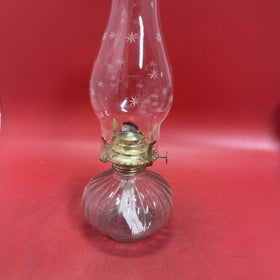 Vintage Clear Glass Oil Lamp Ribbed Design Golden Globe Trademark, Long Wick