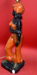 Vintage MCM Black Nubian Blackamoor Genie Chalkware Lamp