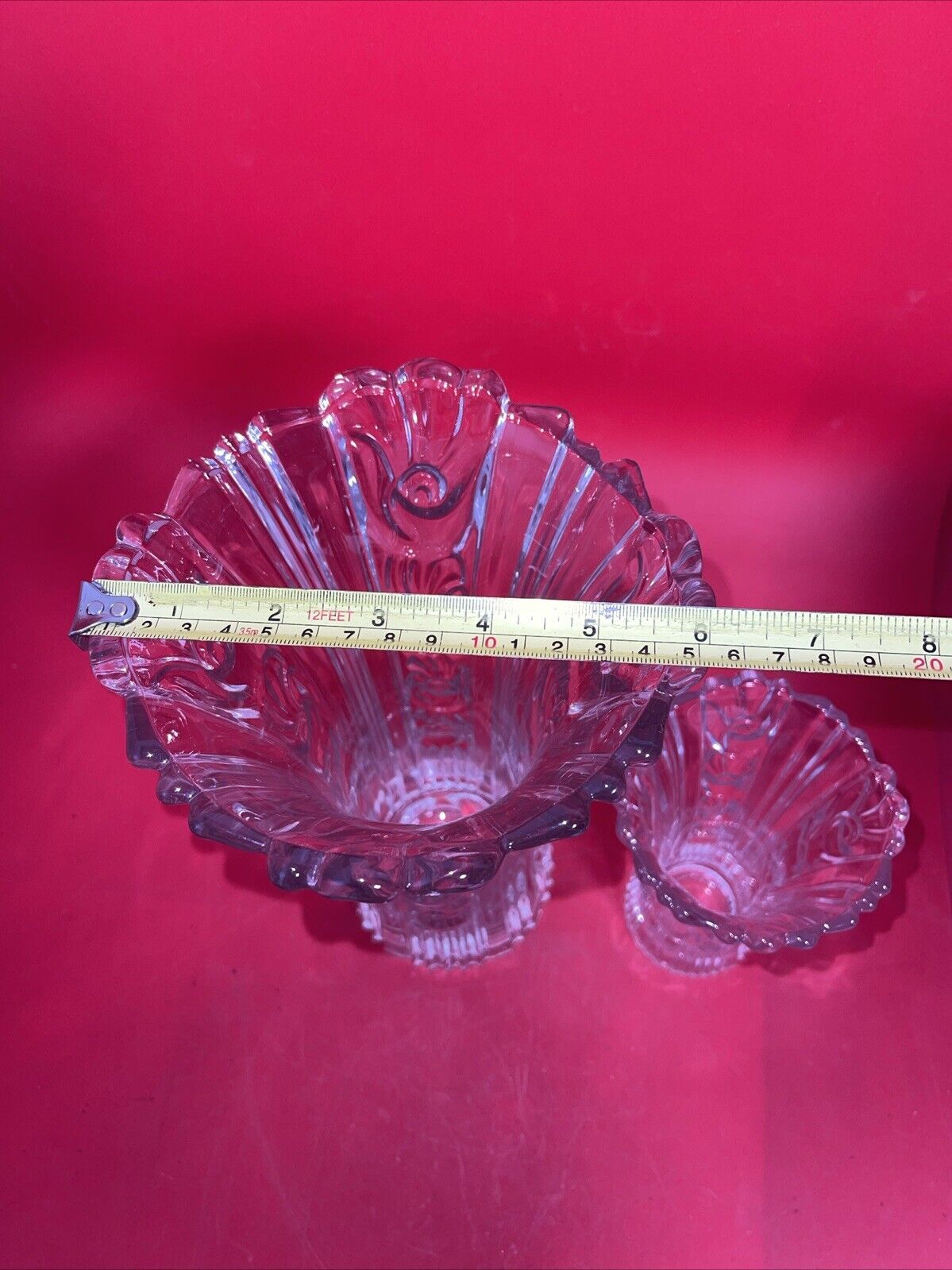Vintage Italian Tall/Heavy Clear Glass Vase with Floral Embellishment Lot 2