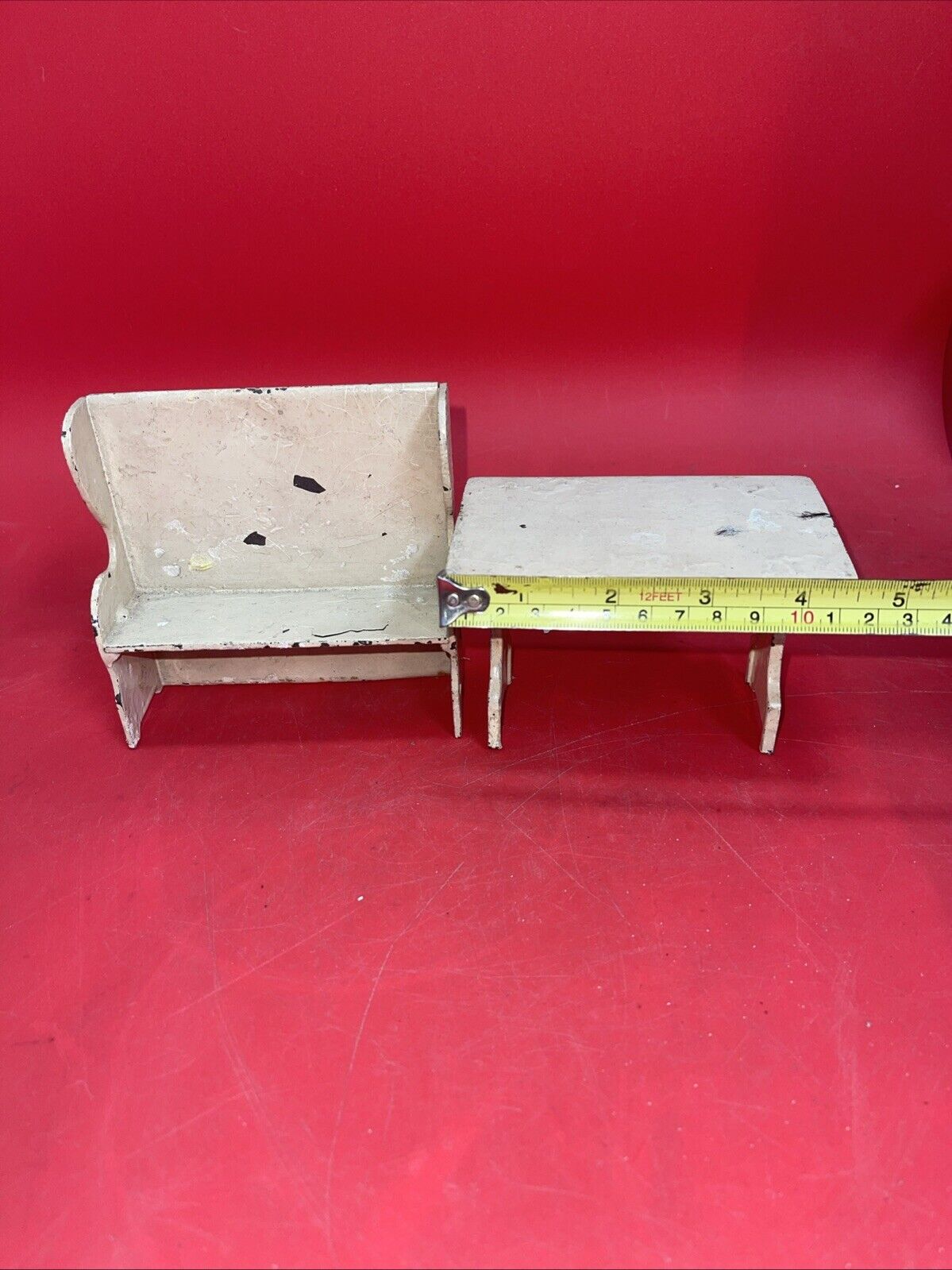 Vintage Aracade Cast Iron Doll House Miniature Table & Bench Chair