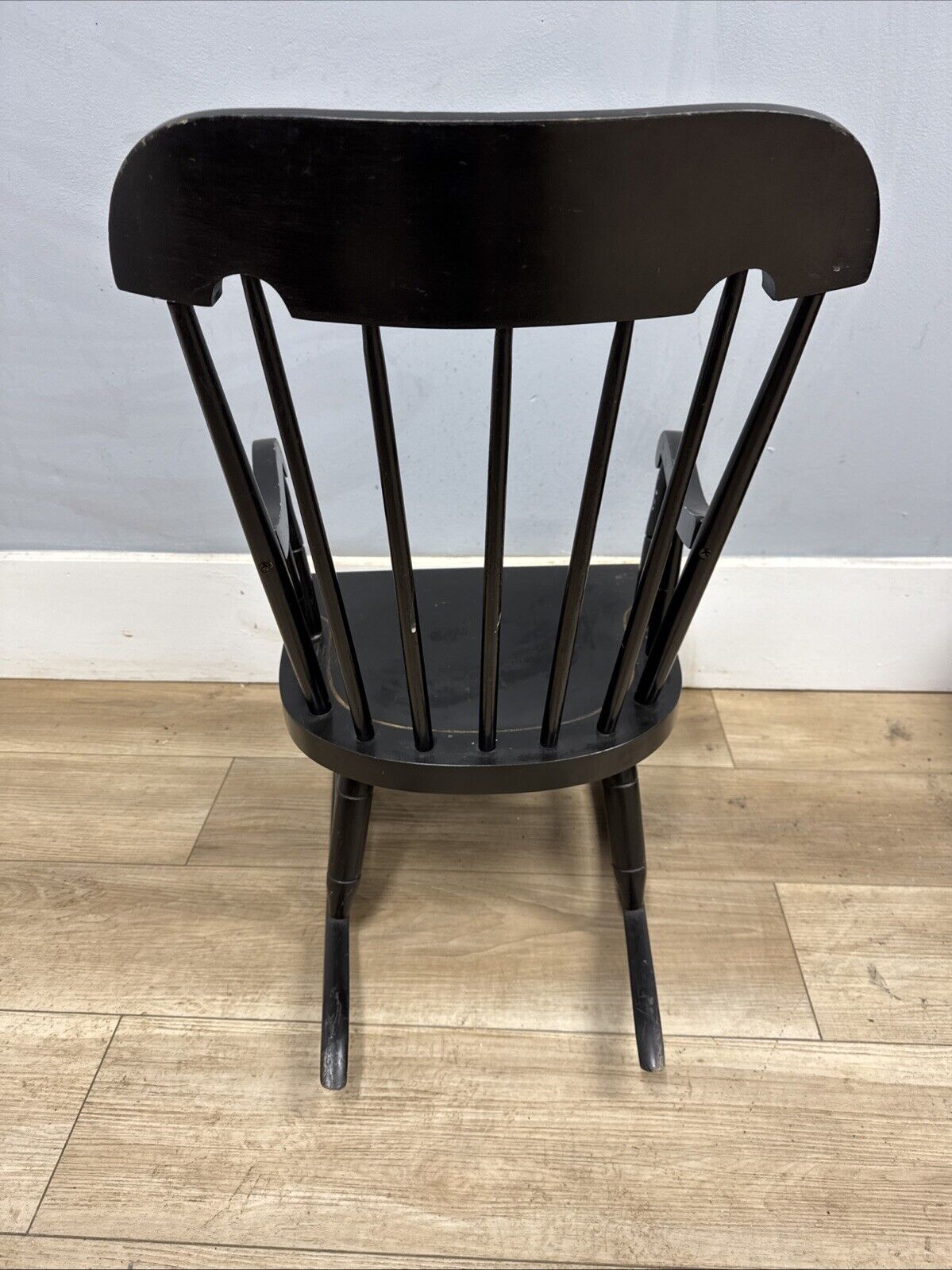 Vintage Nichols and Stone Child's Boston Rocker Stenciled Black Chair Hitchcock