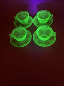 Anchor Hocking Depression Glass Cameo Ballerina Green Uranium Tea Cup & Saucer