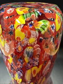 Murano Vase Made In Italy Red Millefiori Hand Blown Glass Heavy Vase 11" Tall