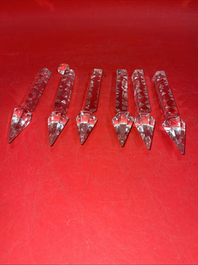 6 Vintage Clear Crystal Glass  Cut Spear Prisms  Lamp Parts -6”-Damage #8