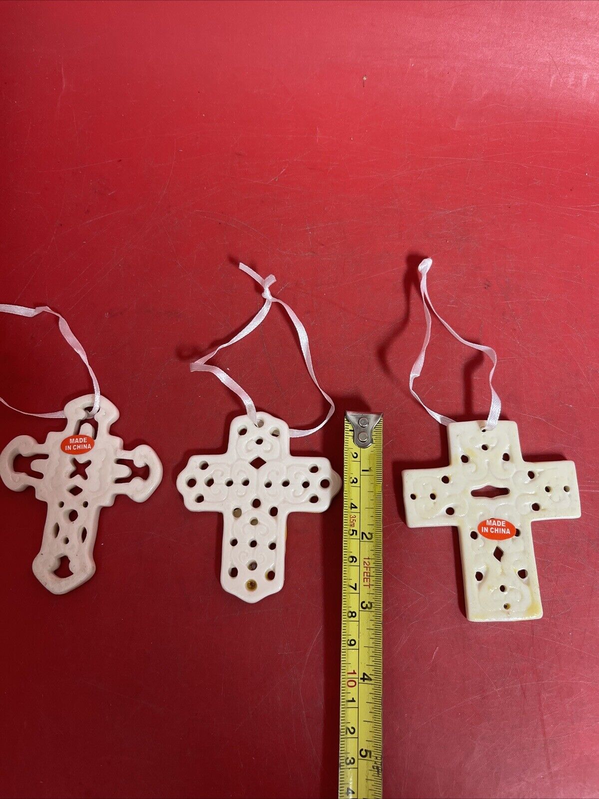 Vintage  Porcelain Cross Christmas Ornament Lot 12
