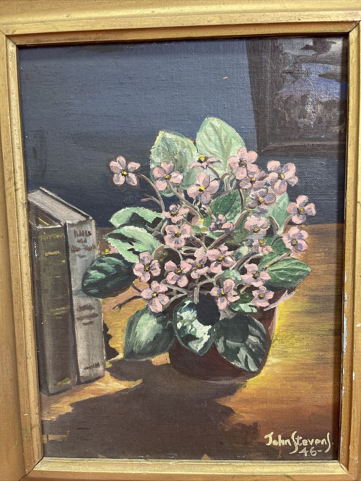 Vintage Oil Painting Floral Flowers Still Life Vase signed Stevens