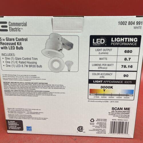 Lot Of 4 Commercial Electric  White 5” Glare Control Recessed Kits with LED bulb
