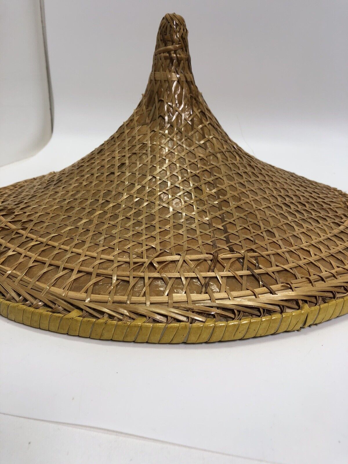 Vintage Asian Wicker Hat Coolie Bamboo Rice Paddy Sun Hat Conical Gardening