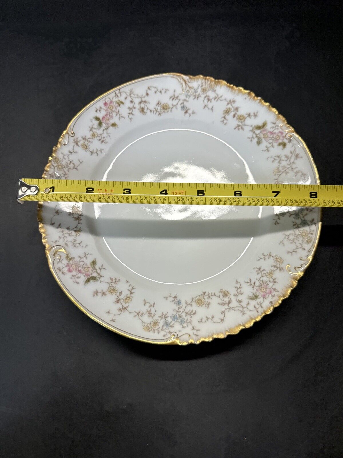 CH Field Haviland Limoges Round Plate Flowers Gold Trim
