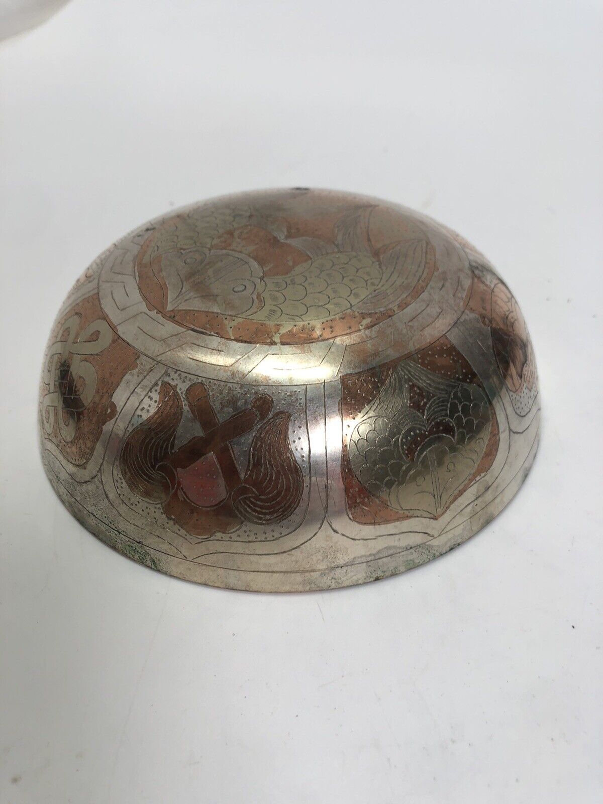 Vintage Etched Brass Trinket Bowl