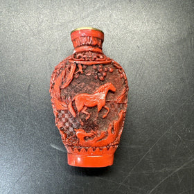 Antique Red Chinese Cinnabar Hand Carved Snuff Bottle Without Lid