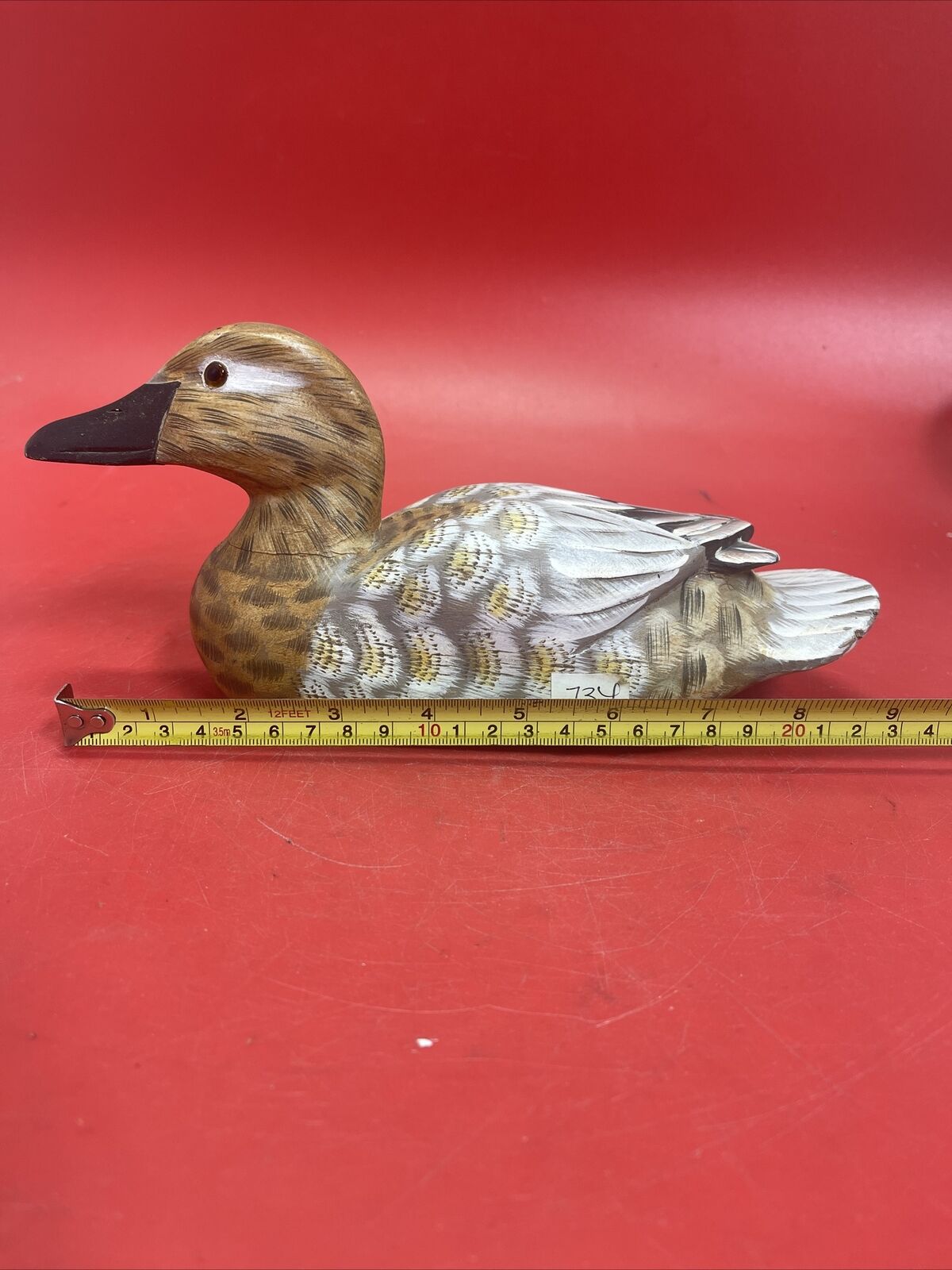 Handmade Carved Painted Wood Duck Figurine