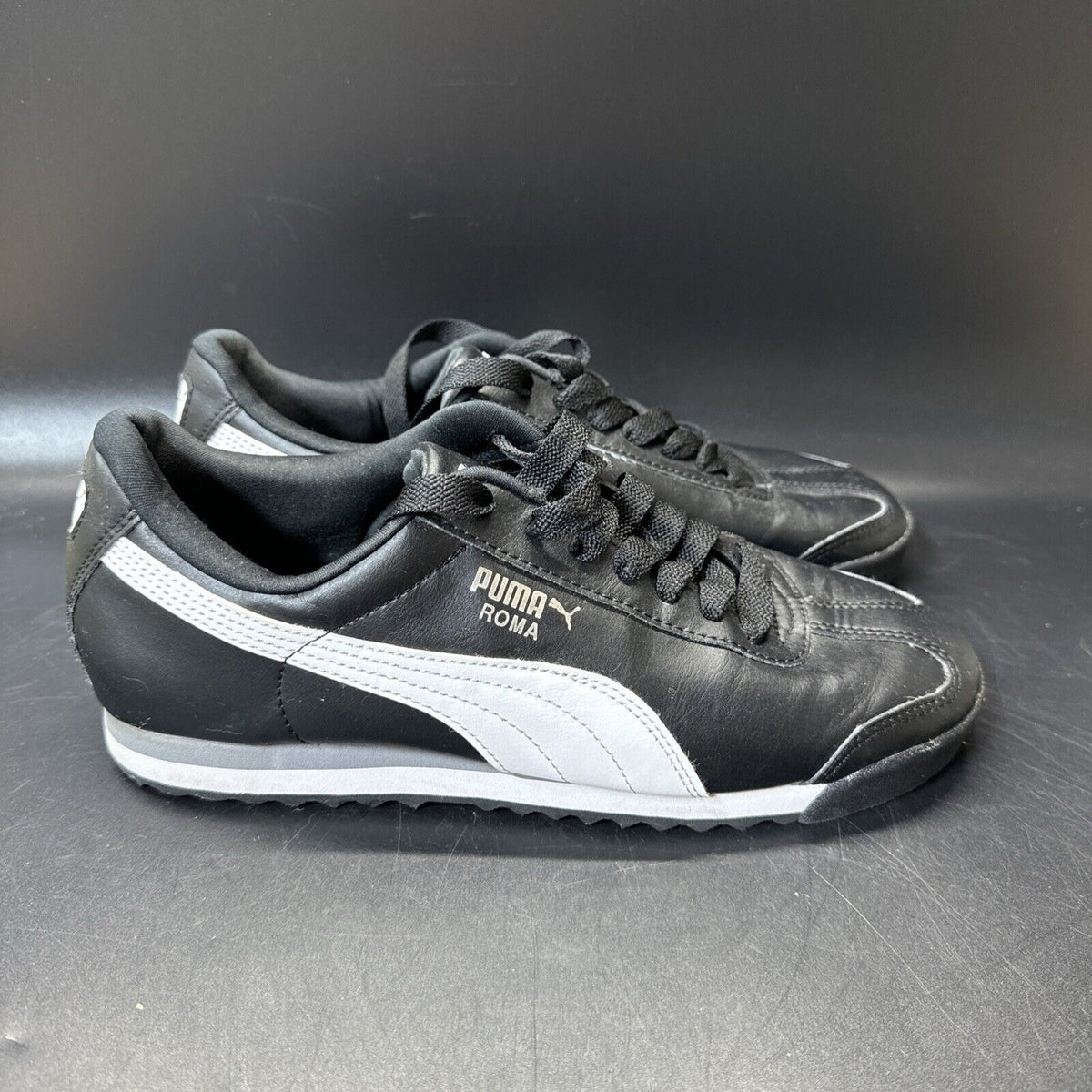 Puma Roma Classic Men's Black White Casual Low Top Shoes 353572-11, Size 6.5