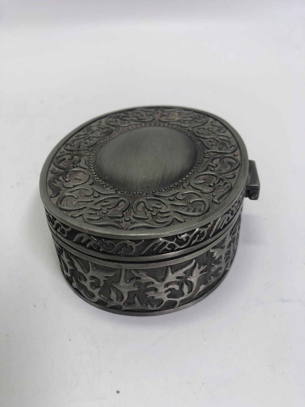 Vintage Silver Tone Acanthus Scroll Trinket Jewelry Box Dark Academia