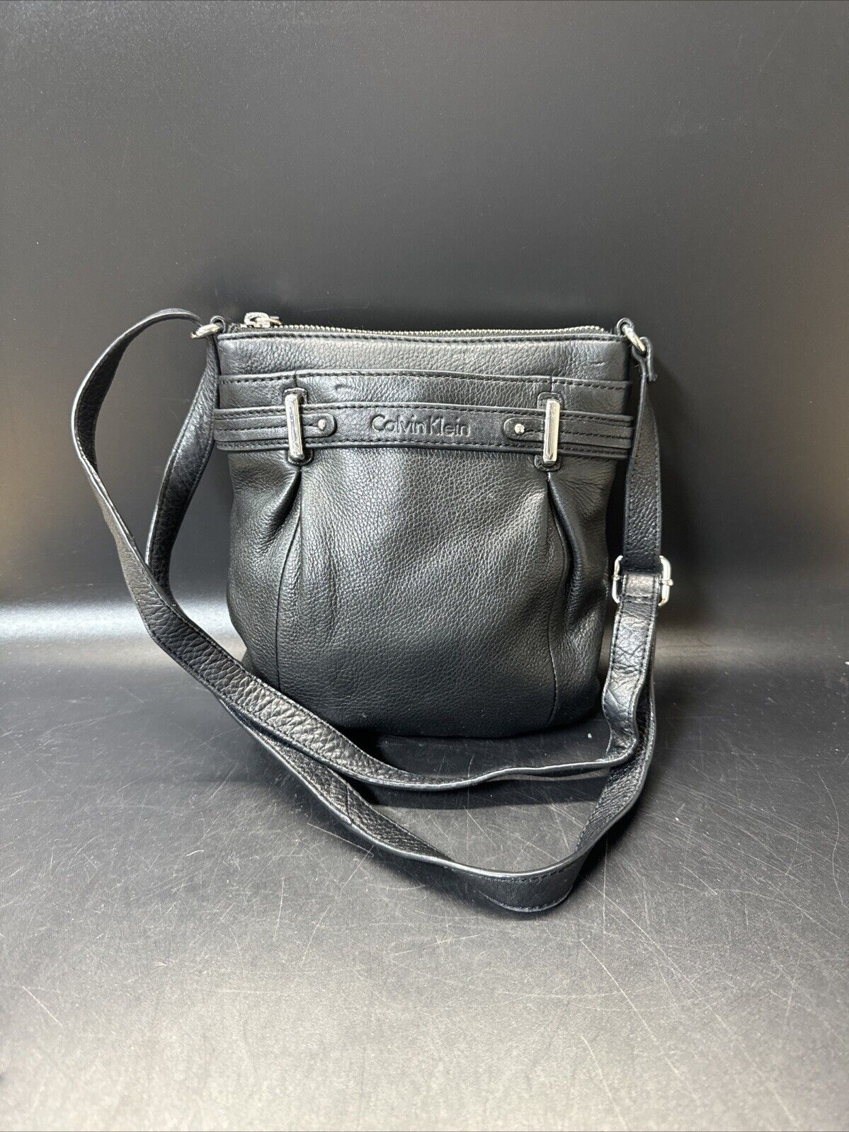 Calvin Klein Black Leather Messenger Cross-body