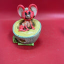 Vintage Chalkware Holiday Fair Mouse in Melon Piggy Coin Bank Neon Kitsch 1960s