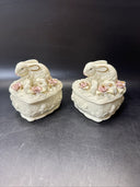 Heart Shape Trinket Box With Bunnies and Flowers/ Lot Of 2