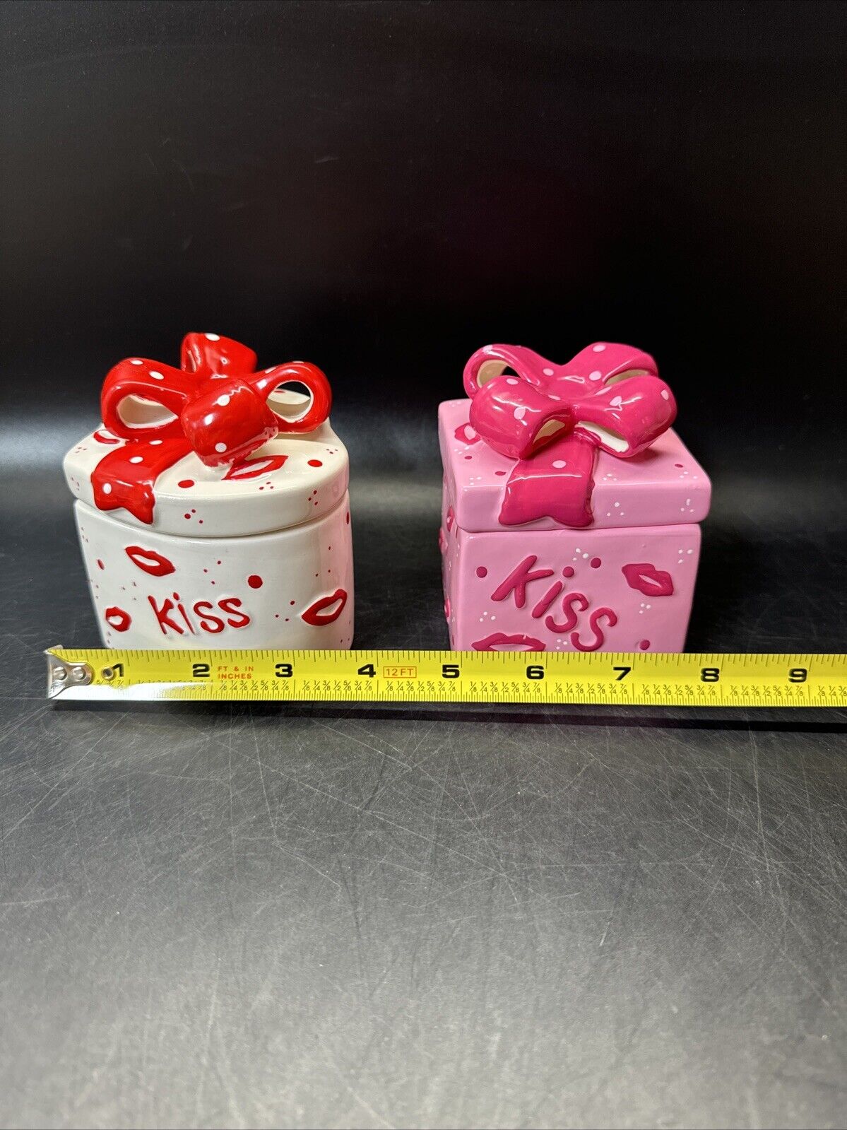 Vintage Ceramic Jewelry Box Theme Love Kiss/ Lot Of 2