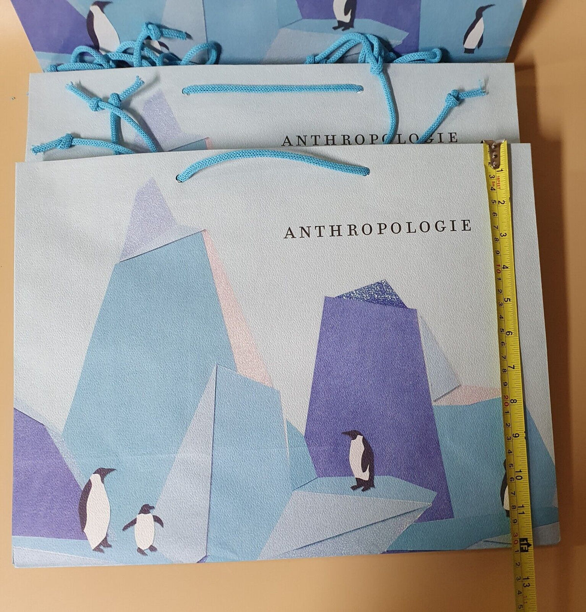 Anthropologie Gift Bags Blue with Penguins 15.5×12×6”/ Lot Of 10